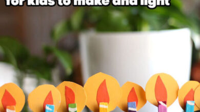 Cardboard and Clothespin Menorah with Paper Flames
