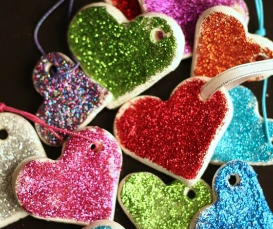 Glittered Hearts Valentines with Homemade Clay Dough