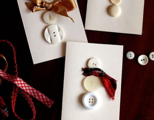 Homemade Button Snowman Christmas Card