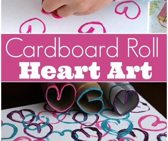 Stamping Hearts with Cardboard Rolls