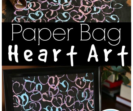Framed Heart Art on a Painted Paper Bag Canvas