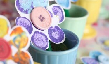 Stamped Flower Craft with Corks and Buttons