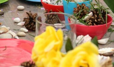 Pretend Tea Party with Natural Items