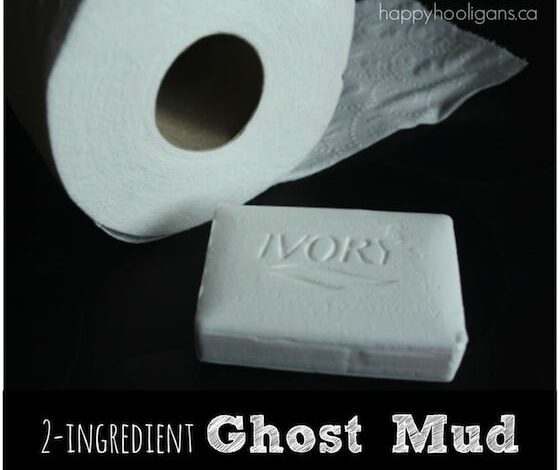 Ghost mud, a sensory activity with toilet paper and ivory soap