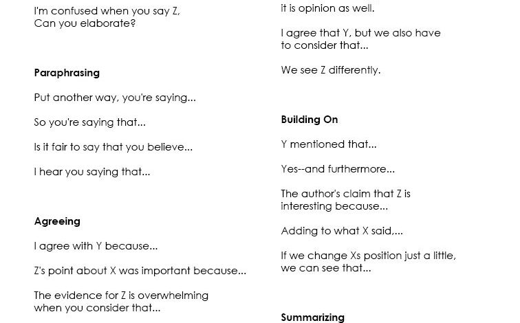 26 Sentence Stems For Higher-Level Conversation In The Classroom
