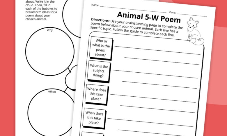 5W Poem Writing Worksheet Bundle (Free Printables)